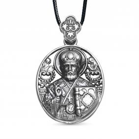 Православная подвеска из черненого серебра на текстильном шнурке Иордань Б-П-163 Николай Б-П-163 Николай фото